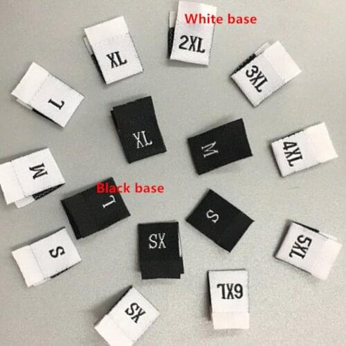 100PCS Damask polyester woven cloth size label loop fold clothing tags XS S M L XL XXL 3XL 4XL 5XL 6XL