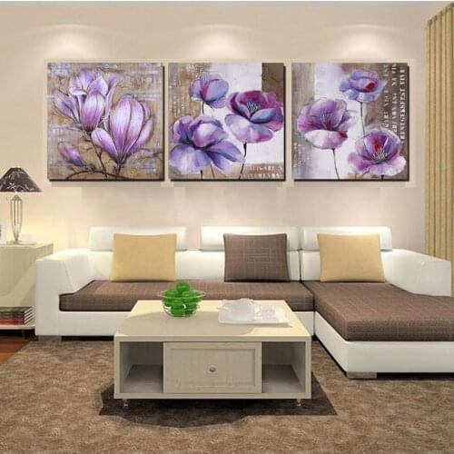 3 Panel Purple Flowers Posters Wall Art Canvas Pictures Home Decor Modern Paintings Accessories Living Room Bedroom Decoration