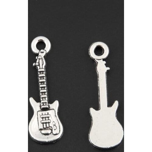 50pcs Silver Color 24x8mm Small Guitar Charms Musical Instruments Pendant Fit DIY Jewelry Making Handcrafted Accessories