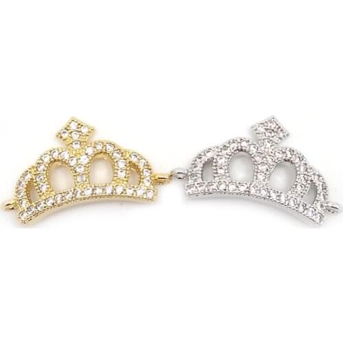 Free shipping 10pcs high quality mix silver and gold crown shape bracelet charms white CZ crystal fit fashion jewelry DIY
