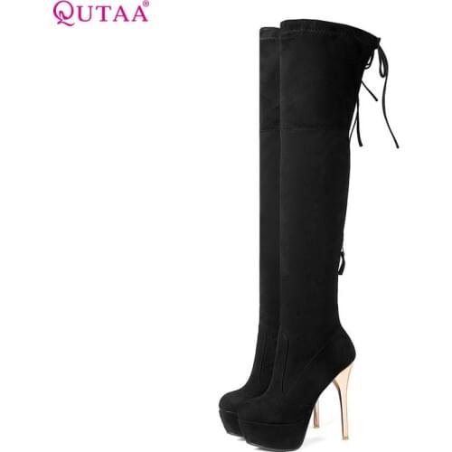 QUTAA 2020 Women Over The Knee High Boots Sexy Platform All Match Thin High Heel Winter Shoes Round Toe Women Boots Size 34-43