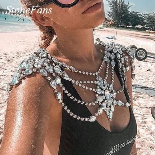 Stonefans Fashion Rave Shoulder Chain Jewelry Necklace Harness Wedding for Women Zircon Designer Luxury Body Chest Belt Gifts
