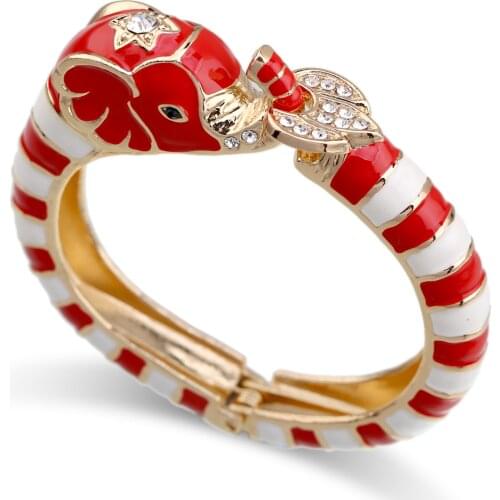 Trendy Statement Chunky Double Colors Animal Elephant Cuff Bracelet Enamel Bangle for Women Gold Plated Bracelet Party Jewelry