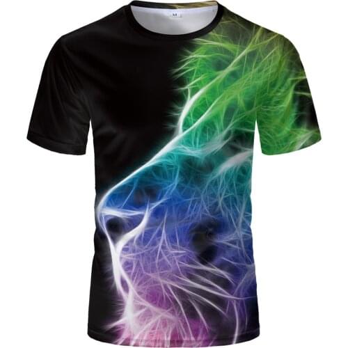 Fashion Fluorescent Lion 3D Printed T shirt Cool Animal Pattern Summer Short Sleeve Tops Mens Tshirt Boy Girl Tees Casual