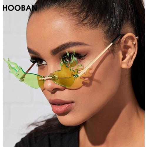 HOOBAN 2020 New Fire Flame Sun Glasses Women Stylish Rimless Brand Designer Sunglasses Luxury Shopping Street Beat Eyewear Shade