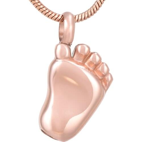 IJD8041 CAN PUT HUMAN ASHES Stainless Steel Baby Foot Shape Cremation Pendant Necklace Memorial Urn Jewelry with 20" Snake Chain