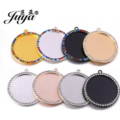 JUYA 5pcs/lot 25/30mm Round Cabochon Setting Diamond Crafts Accessories Pendant Base DIY Jewelry Making Findings For Necklace