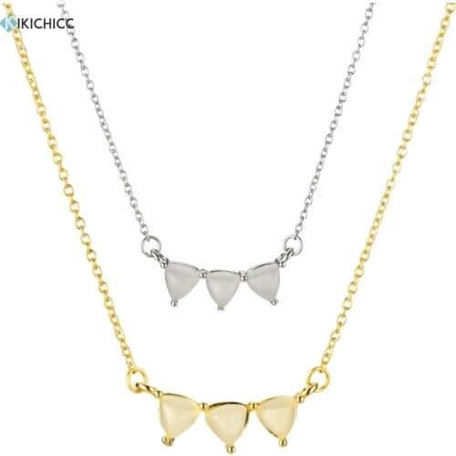 Kikichicc 100% 925 Sterling Silver Gold Three Milk White Queen Ovals Chain Necklace 2020 Crystal CZ European Luxury Jewelry