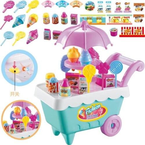 Classic Pretend Kitchen Toy Cute Ice Cream Candy Cart Trolley with Music Light Pretend Play Educational Toys For Girls Kids