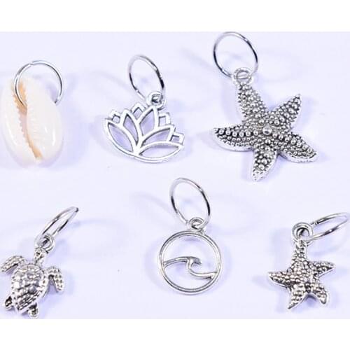 Starfish Shell Hair Rings Braid Dreadlock Cross Cuffs Lotus Turtle Hoop Circle 10mm Inner Hole Hair Accessories for Girls Women