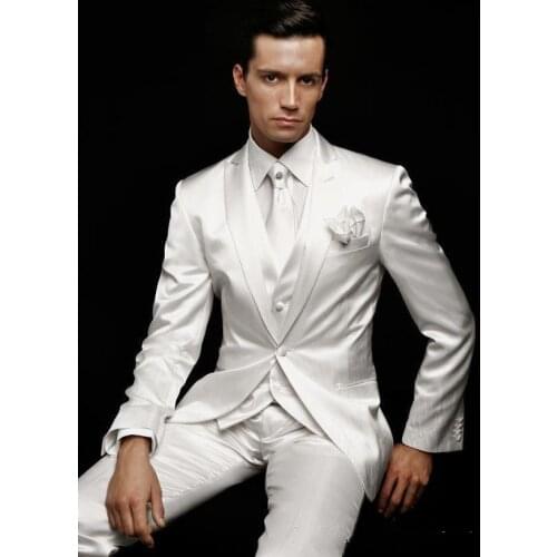 Slim Fit Custom Made Groom Tuxedos Peak Lapel Best man Suit Ivory Groomsman/Bridegroom Wedding/Prom Suits (Jacket+Pants+Tie+Vest