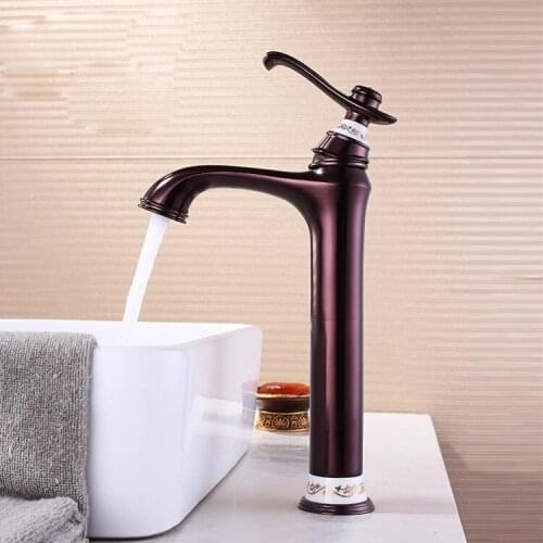 Traditional Style Brass Bathroom Sink Faucet High bath Mixer Tap Top Quality copper Deck Mount Single Hole Cold hot Basin Faucet
