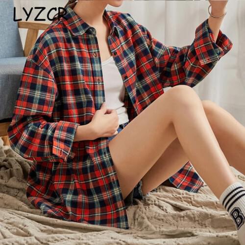Блузки в клетку LYZCR China At AliExpress