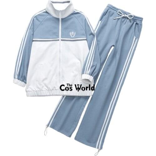 [Ming Quan] Japanese Womens Girls Spring Autumn Cotton Sports Suit Two Piece Tracksuit Long Sleeve Coat Pants JK School Uniform