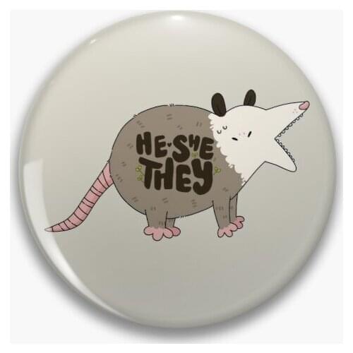 He She They Opossum Pronouns Soft Button Pin Lapel Pin Creative Collar Brooch Decor Gift Hat Badge Jewelry Women Fashion Cute