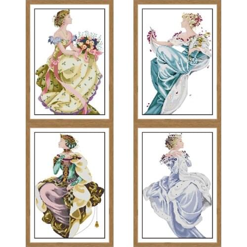 Queen of the Four Seasons Beautiful Girl Character Series Cross Stitch Kit DMC 14CT Printed Cloth Chinese Embroidery Sewing Set