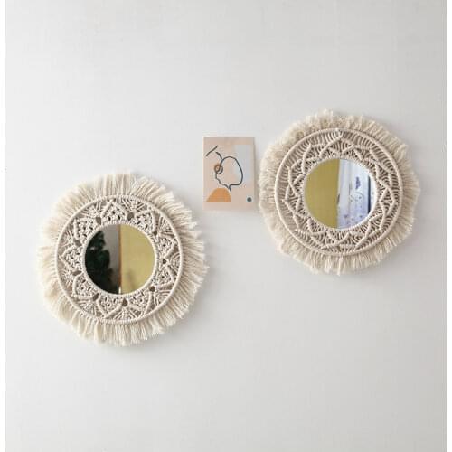 Macrame Wall Hanging Mirror Ins Nordic Boho Wall Art Mirror Hand-made Wall Tapestry Home Porch Mirrors For Home Makeup Bath Room