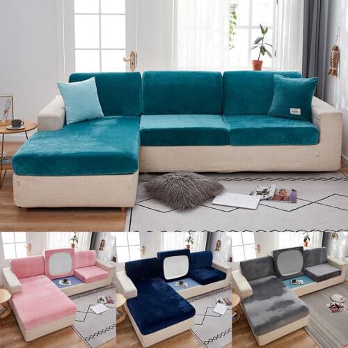 New Sofa Seat Cushion Cover Elastic Solid Color Pets Kids Furniture Protector Velvet Stretch Washable Removable Soft Slipcover