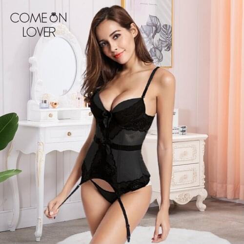 Comeonlover Translucent Women Corset Mujer Lace Patchwork Sexy Bustier Lingerie Sleeveless Body Shaper Bow-knot Steampunk AI2257