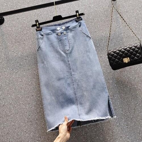 Split Elastic Waist Denim Long Plus Size Oversized 5Xl Large Korean Fashion High-Waisted Summer WomenS Clothing Skirts 2021