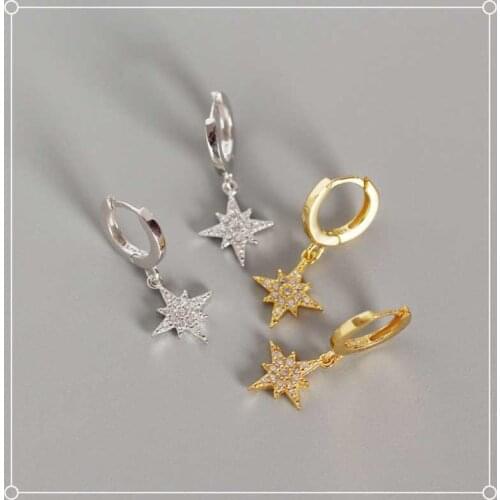 Irregular Cubic Zircon Star 925 Sterling Silver Clip On Earrings For Women Statement Dangle Earring Party Gifts Fashion Jewelry