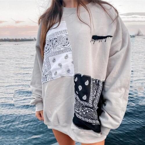 Harajuku Patchwork Crewneck Oversized Sweatshirt Women Autumn Casual Loose Pullover Streetwear Vintage Sweatshirts Sudaderas