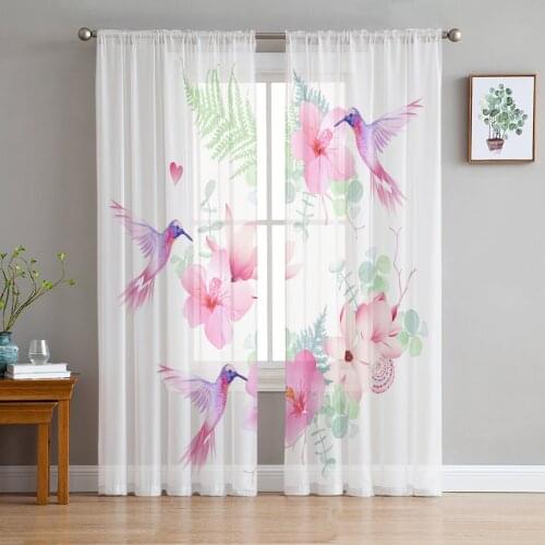 Delicate Tropical Flowers And Hummingbirds Sheer Curtains for Living Room Tulle for Windows Voile Yarn Short Bedroom Curtains