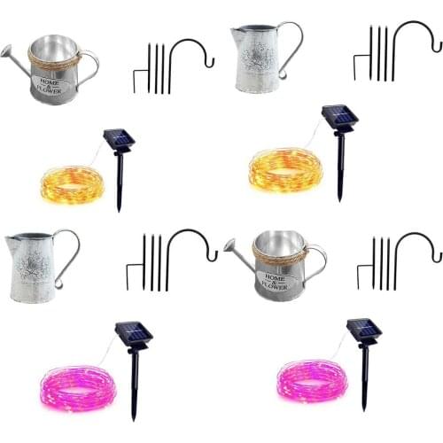 Outdoor Solar Lamp Watering Can Ornament Garden Art Light Decoration Hollow-out Iron Shower LED Lights String Garden Decorations