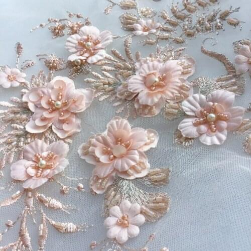 9color available 1pcs 33*29cm 3D Flower Beads Sequins Lace Appliques Decoratin Wedding Embroidered Handmade Design W436