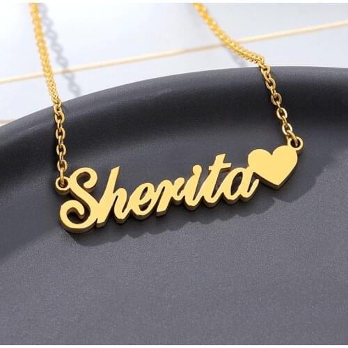 Custom Name Necklaces For Women With Heart Gold Silver Color Stainless Steel Chain Personalized Female Pendant Necklace Jewelry