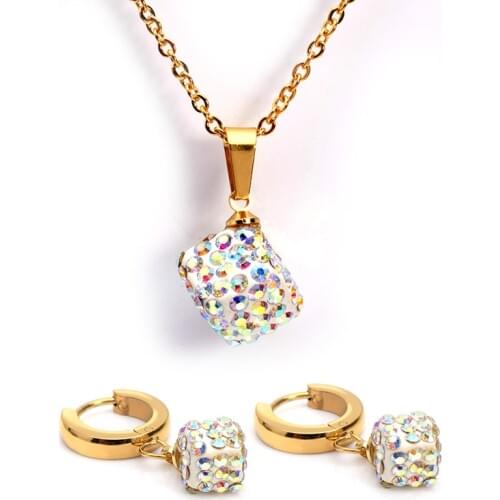 FairLadyHood Women Zircon Earrings Necklace Multicolor Zircon Necklace For Women Jewelry Wedding Accessories