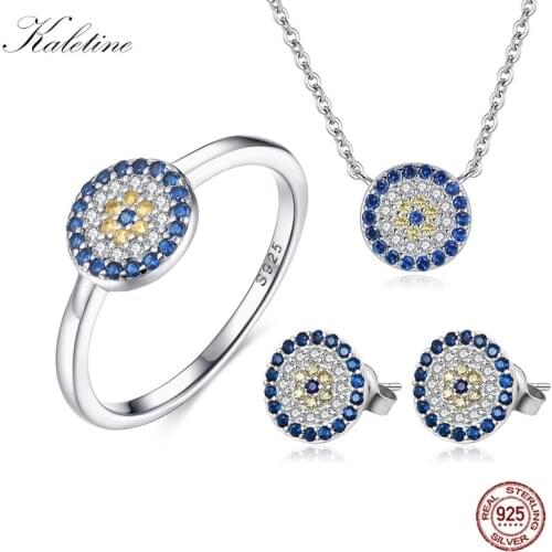 Luxury Women Jewelry Set Real Pure 925 Sterling Silver Luck Evil Eye fashion Jewelry Womens Accessories Ring/Earrings/Necklace