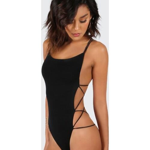 Sexy Body Strappy Backless Bodysuit Women Black Sleeveless Summer Beach Hot Bodysuits 2018 Scoop Neck Cross Slim Cami Bodysuit