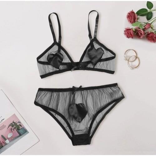 Popular Adult Ladies High Quality Sling Underwear Sexy Charming Lace Temptation Three Point Lingerie Sleepwear Love Printing