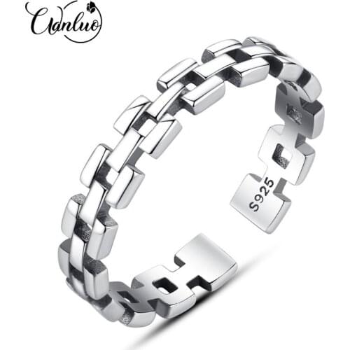 WANLUO Geometric Genuine 925 Sterling Silver Open Rings for Women Carving S925 Silver Adjustable Ring Christmas Fine Jewellery