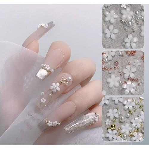 1 Pcs Mixed Resin White Flower Nail Decoration for DIY Manicure Fashion Steel Ball Nails Accessories Jewelry