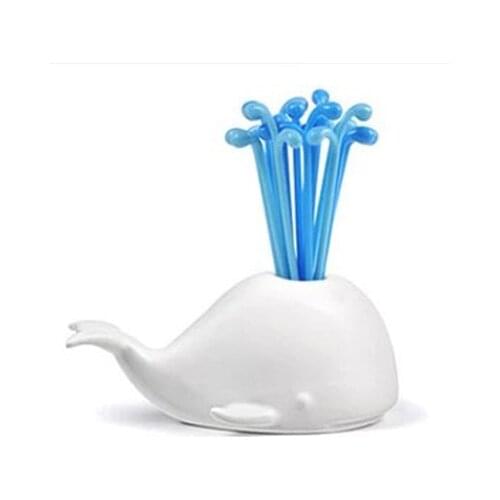 16Pcs White Whale Spray Pick Reusable Fruit Fork Cake Pastry Fork Buffet Wedding Festival Decoration birthday Kitchen gadget