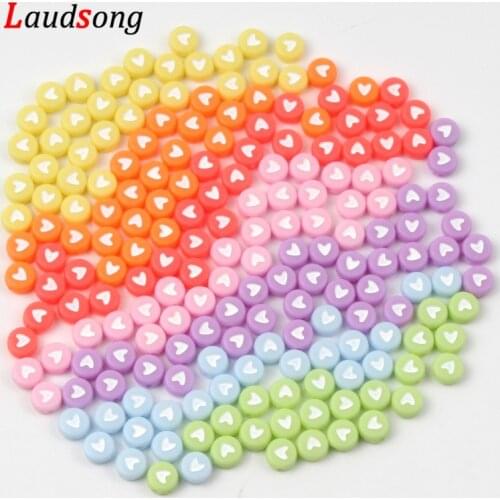 200Pcs/lot 4x7mm Heart Pattern Acrylic Beads Flat Round Spacer Beads For Jewelry Making Bracelet DIY