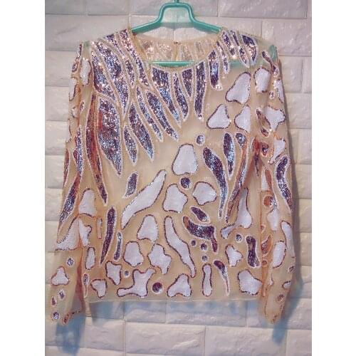 2017 Hot-Selling Factory Price NEW Beading Sequined Pullover Shirt Women Sexy Party Bling Bling T-shirt