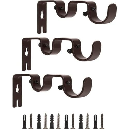 3 Pcs Double Curtain Rod Holder with Heavy Duty Metal Curtain Pole Holder Bothway Decorate for Multiple Style Curtain