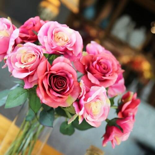 54cm Artificial Roses Branch Flowers Wedding Home Decoration Fabric Spring Fake Floral Crafts Party Decor Mothers Day Gifts
