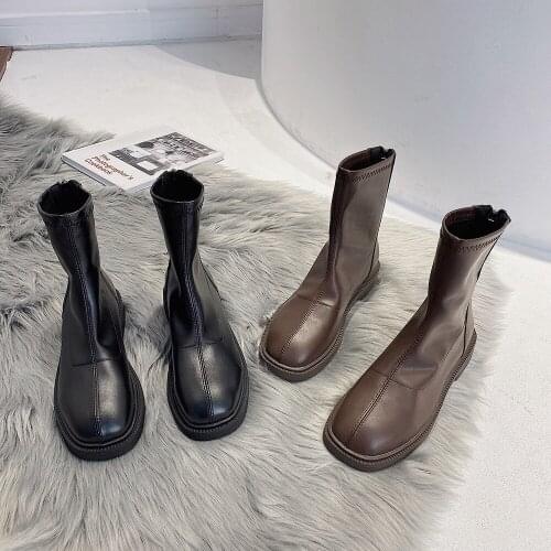 Lace up Zipper Boots Short Boot Wear-resistant non-slip Women Boot Winter Female British Thick bottom