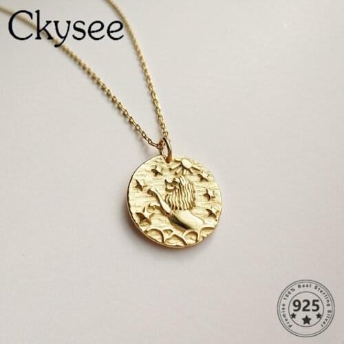 Ckysee Design 925 Sterling Silver Necklace Golden Relief ConstellationPendant Necklace For Fashion Women Girlfriend Silver Jewel