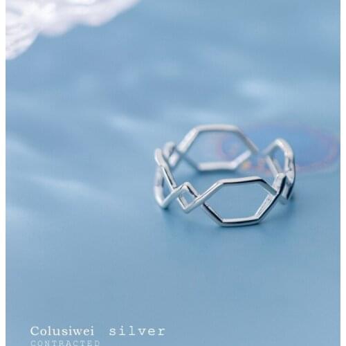 Colusiwei Real 925 Sterling Silver Design Solid Geometry Shape Finger Rings for Women Adjustable Open Rings Free Size Jewelry