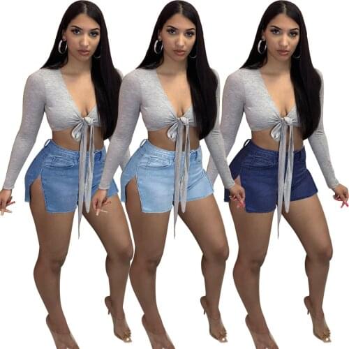 Shorts Women Harajuku New womens Wear High Waist Split Denim Shorts Jeans Feminino Dropshipping WYM8851