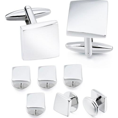 HAWSON Polishing Metal Cufflinks and Studs for Men Fashion Square 8Pcs Tuxedo Shirt Cuff Links Set Best Gift for Wedding