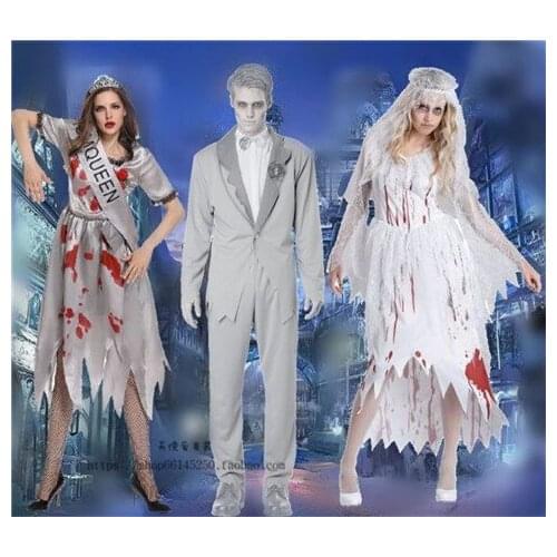Halloween ghost zombies serve sweethearts outfit male and female vampire wedding dress COSPLAY costume party