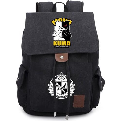 Canvas Knapsack Large Capacity Lace Rucksack Bags Travel Anime Black White Bear Backpack Danganronpa Cosplay Monokuma Backpack