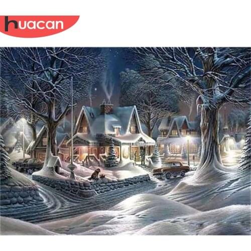 HUACAN Diamond Painting Snow Full Square/Round 5D DIY Diamond Embroidery Cross Stitch Landscape House Decor For Home