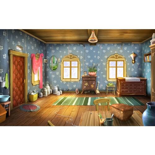 Artistic Cartoon Living Room Window Door Light photo backdrop Computer print children kids background
